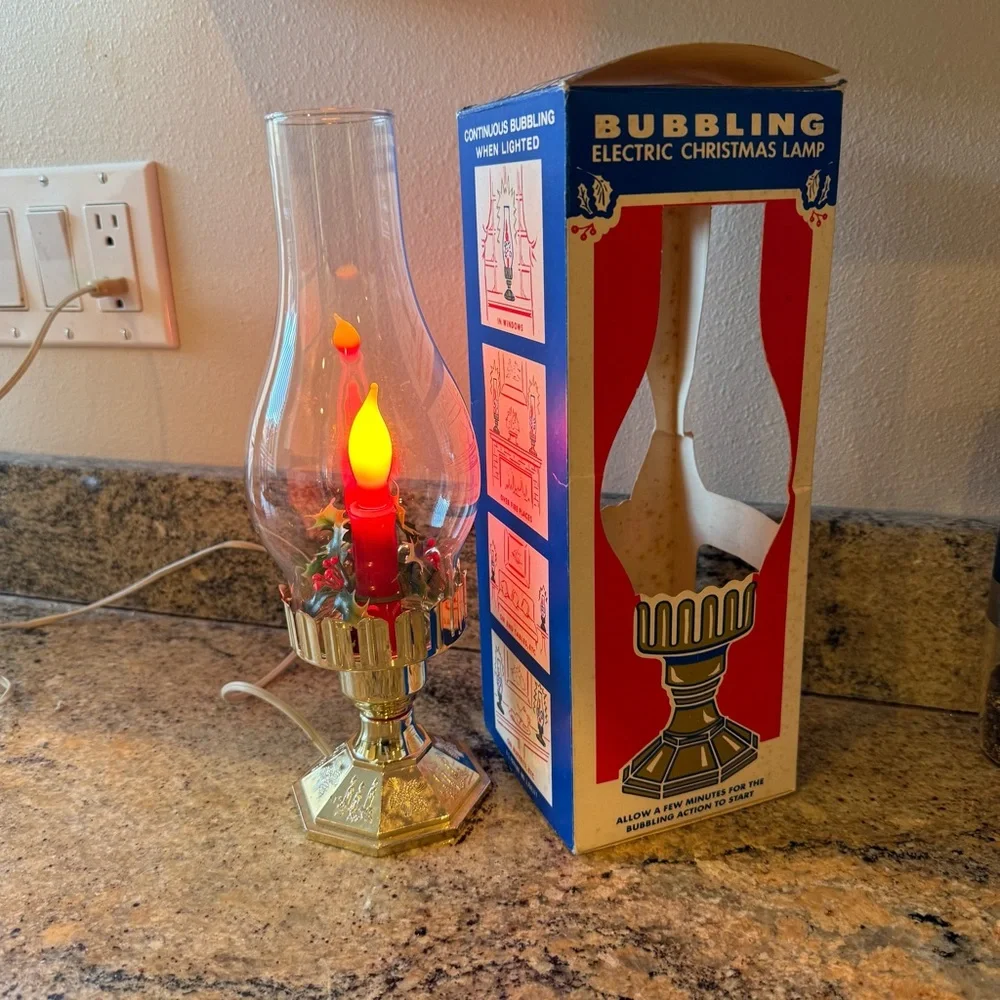 Vintage ACLA Electric Christmas Hurricane Candle Lamp with Holly.